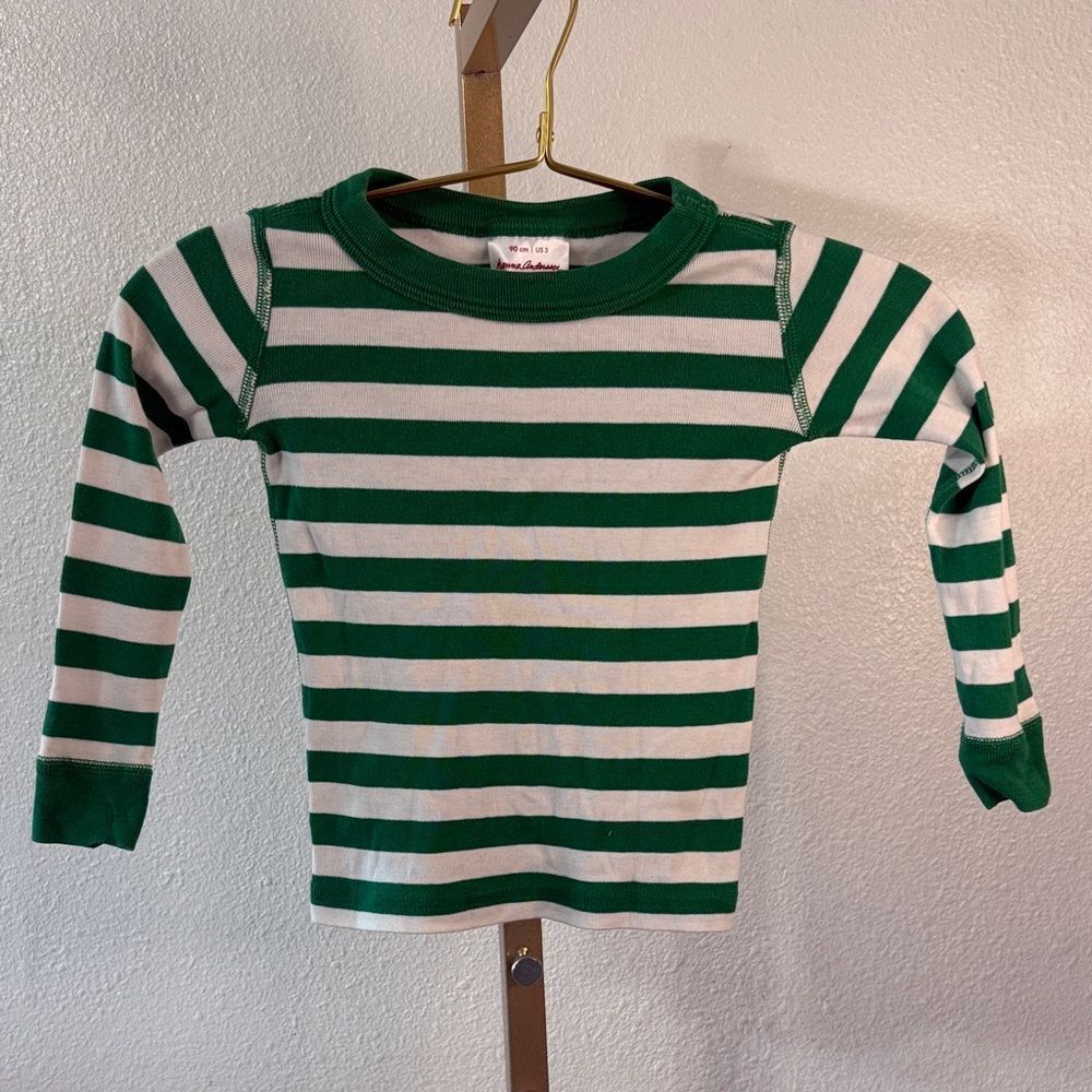 Hanna Andersson Green and white Striped Kids PJ Shirt- Size 3T